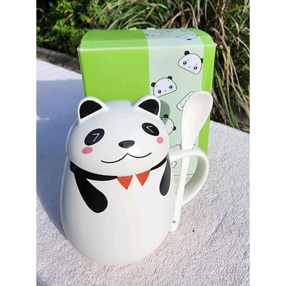 NEW Panda Tea Cup with Spoon and Lid Kawaii Japan Figural Coffee Mug - Picture 9 of 10